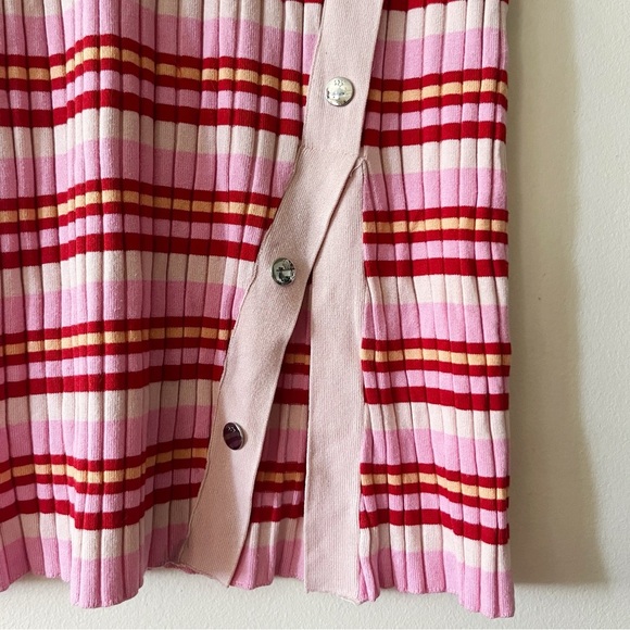 525 America Pink Striped Snap Button Front Tank Sweater Dress Size L Retro Comfy - Picture 8 of 11